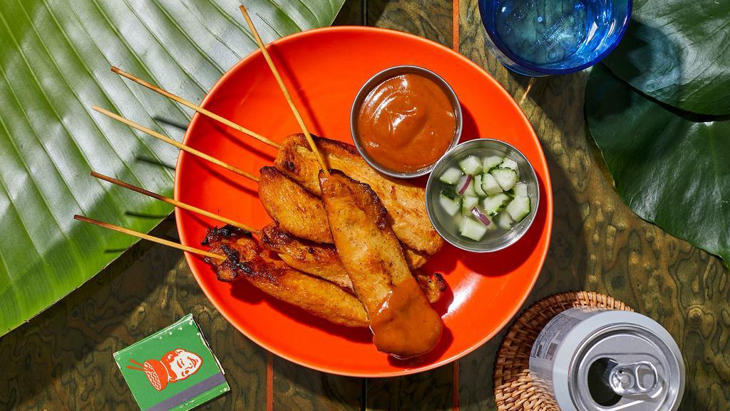 Chicken Satay · Marinated chicken skewered and grilled, and served with dipping sauce.