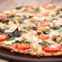 Chicken Spinach Pizza · Marinara, mozzarella, chicken, spinach, and tomato. That's a freaking good pizza.