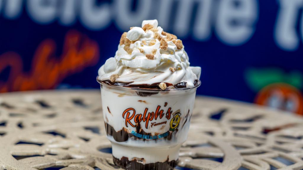 Marshmallow Crunch · Vanilla Ice Cream with marshmallow sauce, mini marshmallows and graham crackers. Topped with homemade whipped cream, drizzled with marshmallow and chocolate syrup.