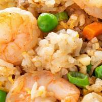 Shrimp Fried Rice · Popcorn shrimp, egg, scallion, English pea, corn.