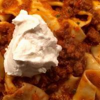 Pappardelle Bolognese · Best rated. Beef, tomato with home-made pappardelle, ricotta salata.