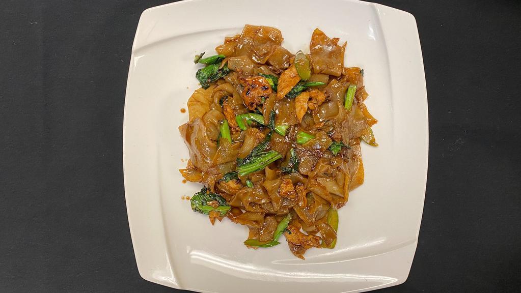 Pad See Ew · Stir-fried broad rice noodles with Chinese broccoli and soy sauce.