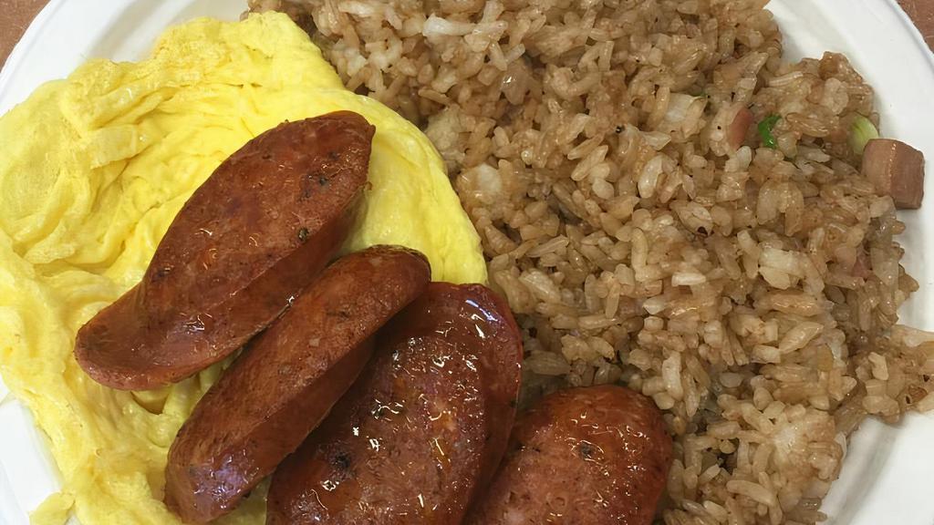 Classic Breakfast · Served with rice and eggs with one choice of meat spam, Portuguese sausage, or bacon.