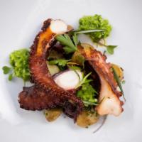 Pulpo Con Cenizas · Seared octopus, fingerling potatoes, Spanish olives, cucumber salsa verde. (Gluten free). *I...