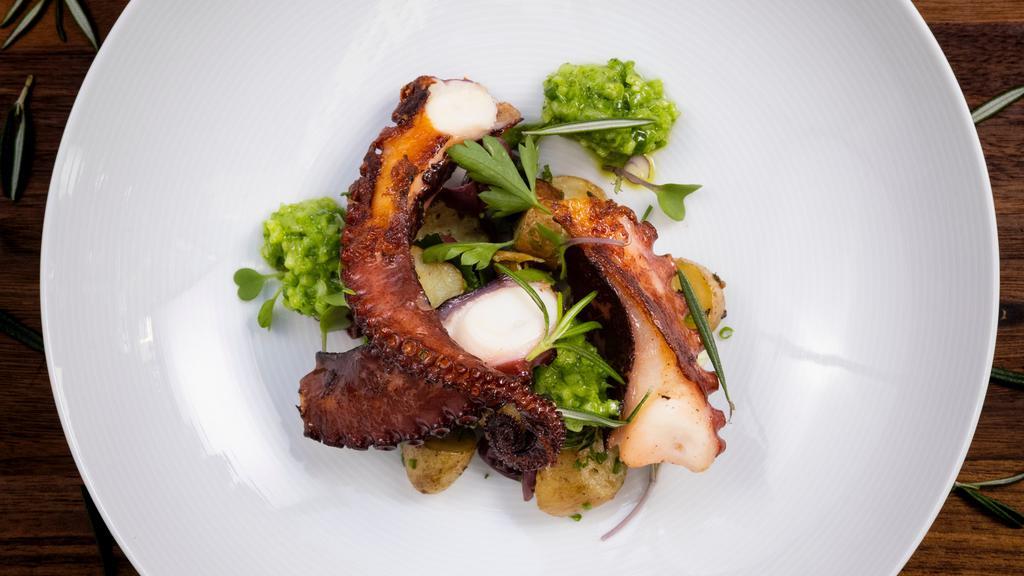 Pulpo Con Cenizas · Seared octopus, fingerling potatoes, Spanish olives, cucumber salsa verde. (Gluten free). *If you have any severe food allergies (I.E. Celiac disease), please contact the restaurant directly for further menu advisement.