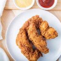 Chicken Tenders · All white meat chicken tenders house breaded and served with honey mustard sauce.