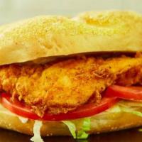 Virgin Chicken Sandwich · Crispy white meat chicken breast with lettuce, tomato and house sauce.