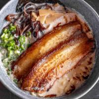 Tonkotsu Ramen · Rich & creamy pork broth | braised pork belly | kikurage mushroom | scallion | black garlic ...