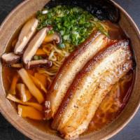 Shoyu Ramen · Clear soy based broth | braised pork belly | shitake mushroom | bamboo | scallion | sesame o...
