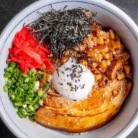 Kakuni Don · Japanese braised pork belly | onsen egg | scallion | bamboo | red ginger | gravy soy sauce.
