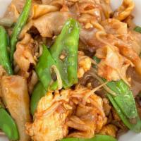 Chicken Chow Fun · Flat noodles. Brown sauce with snow peas and bean sprout.