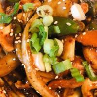 Daegu Tang · Cod fish, tofu, shrimp, clam, vegetables in spicy broth.
