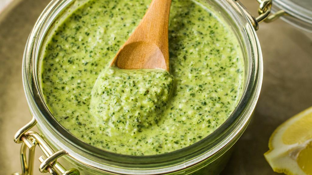 Homemade Pesto · Pesto sauce prepared WITHOUT nuts. Choice of pasta. Served with fresh bread, choice of optional proteins and vegetable add-on's.