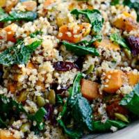 Organic Kale Salad · Quinoa, roasted butternut squash, apples, pickled red onion, almonds, maple balsamic vinegar...