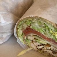 Clt Wrap · Chicken, lettuce, tomato, alfalfa sprouts, avocado, Swiss, and dijon. Served in choice of wr...