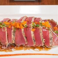 Tuna Tataki · Sliced tuna seared with special Japanese ground roasted pepper.