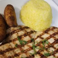 Pollo A La Parrilla Lunch · Grilled Chicken Breast, rice and maduros