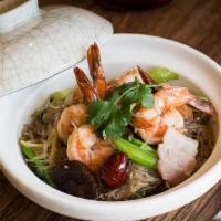 Koong Ob Woonsen · Shrimp, glass noodle, ginger, celery, shitake mushroom, Napa cabbage, bacon, black pepper. S...