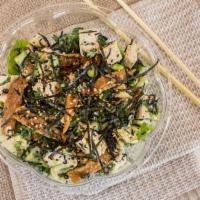 Tofu Poke · Organic Tofu, Seaweed Salad, Hijiki, Edamame, Cucumber, Inari, Cilantro, Sesame, Nori, Sesam...