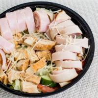 Ultimate Club Salad · Ham, turkey, swiss, cheddar, and bacon.