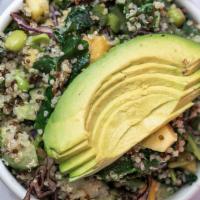 Waipio Bowl 20Oz · choice of protein, quinoa, kale, edamame, & chickpeas, .  scallions, cilantro, cucumber, man...