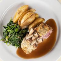 Herb Crusted Rack Of Lamb · With sauteed spinach and roasted potato and in rosemary au jus. All natural grass fed lamb. ...