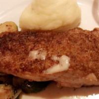 Walnut Crusted Salmon · Sauteed string beans, mashed potato and citrus bro blance sauce.