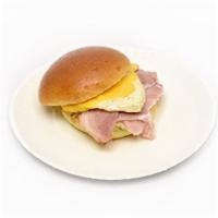 Ham, Egg & Cheez Sandwich · Scrambled Eggs with Carve Ham and American Cheese, on Brioche Roll; Ketchup packets