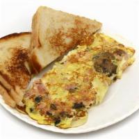 American Omelette · Two Eggs with Carve Ham, Shredded Cheddar and Monterrey Jack Cheese, Sautéed Mushrooms and S...