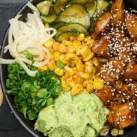 Chicken Lover Bowl · Chicken Teriyaki, Pickled Cucumber, Shoyu Onion, Scallion, Sweet Corn, Guacamole, Crispy Oni...