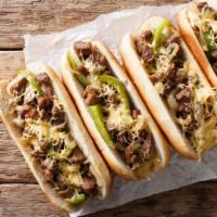 Texas Philly · Delicious Philly cheese steak with onion, peppers, BBQ Sauce & mozzarella cheese.