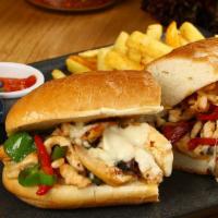 Spicy Chicken Philly  · Delicious chicken Philly cheese steak with onion, peppers, jalapeño & mozzarella cheese.