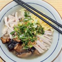 Hanoi Chicken Noodle Soup · Bun thang, vermicelli noodles, shredded chicken, egg, vietnamese ham (chalua), toping fried ...