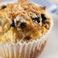 Blueberry Crumb Muffin · Fresh and moist muffin with fresh blueberry crumb.