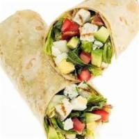 Avocado Cobb Wrap · Fresh Avocado enhances this timeless classic! Served with Grilled Chicken, Chopped Tomatoes,...