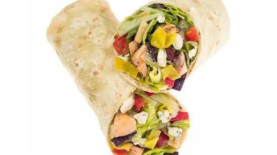 Buffalo Bleu Wrap · Served with Grilled Buffalo Chicken, Chopped Tomatoes, Banana Peppers, Bleu Cheese and Tri-Color Tortilla Strips. Our chef recommends the Creamy Bleu Cheese dressing.