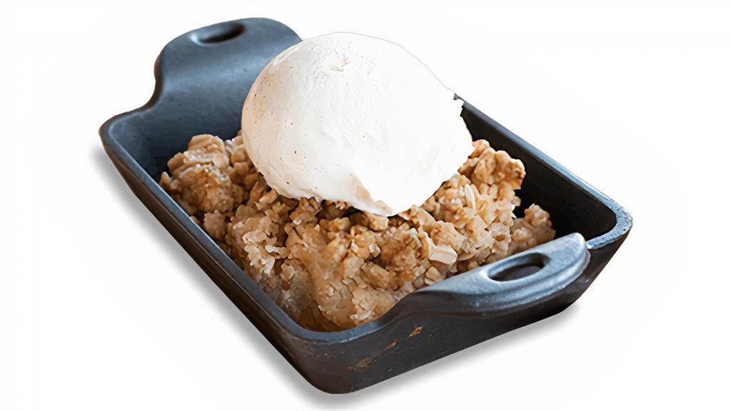 Apple Crisp · Scratch-made with Granny Smith apples, served with vanilla ice cream on the side.