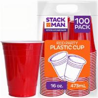 Party Cup, Plastic Construction, For Cold Drinks, Red - 100 Ct · 16 Oz