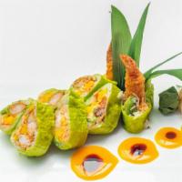 Sweet Heart Roll · Spicy crab, shrimp tempura, avocado, mango wrapped with soy paper