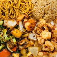 Hibachi Lobster   · Comes with two pieces of shrimp on the side. soup salad fried rice vegetables and noodles.