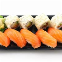 All Salmon Nigiri/Roll Combo · raw | 9pc total - 5pc  salmon nigiri, 4pc salmon avocado roll | 430 cal. | contains: fish, s...