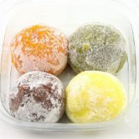 Coconut Cream Mochi · pillowy sweet rice dumplings - matcha, yuzu, mango, chocolate| 343 cal. | contains: soy, tre...