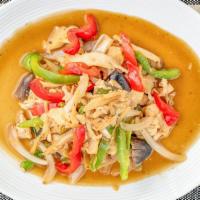 Ginger · Ginger, onions, mushrooms, bell peppers and scallions served with jasmine rice. Can be made ...