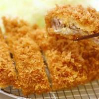 Chicken Katsu · Deep-fried breaded chicken cutlet. Served with miso soup or green salad and rice.