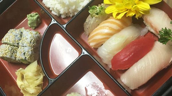 6 Pieces Sushi Bento Box · Served with rice, miso soup, green salad, California roll and shumai.