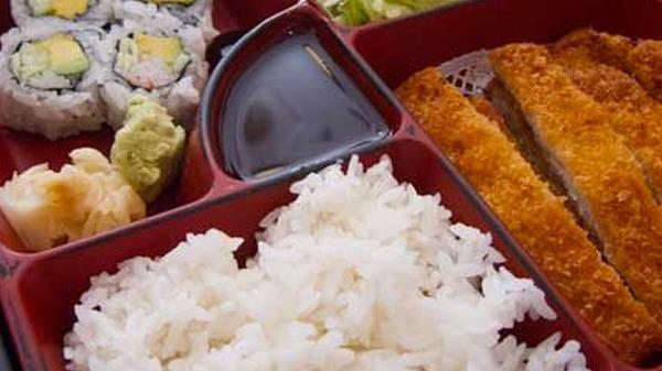 Tonkatsu Bento Box · Served with rice, miso soup, green salad, California roll and shumai.