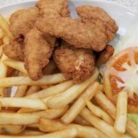 Chicken Tenders · With french fries, lettuce, tomato & barbeque sauce.