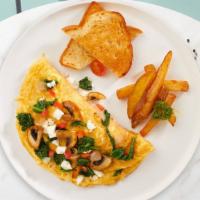Garden Of Eden Omelette · Eggs cooked with mushrooms, bell peppers, broccoli, tomatoes, and cheddar cheese as an omele...