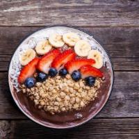 The Original Acai · acai, banana, almond milk, hemp granola, coconut shavings, blueberries, banana and strawberr...