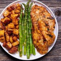 Blackened Chicken Meal · roasted potatoes, grilled asparagus with antibiotic free blackened chicken